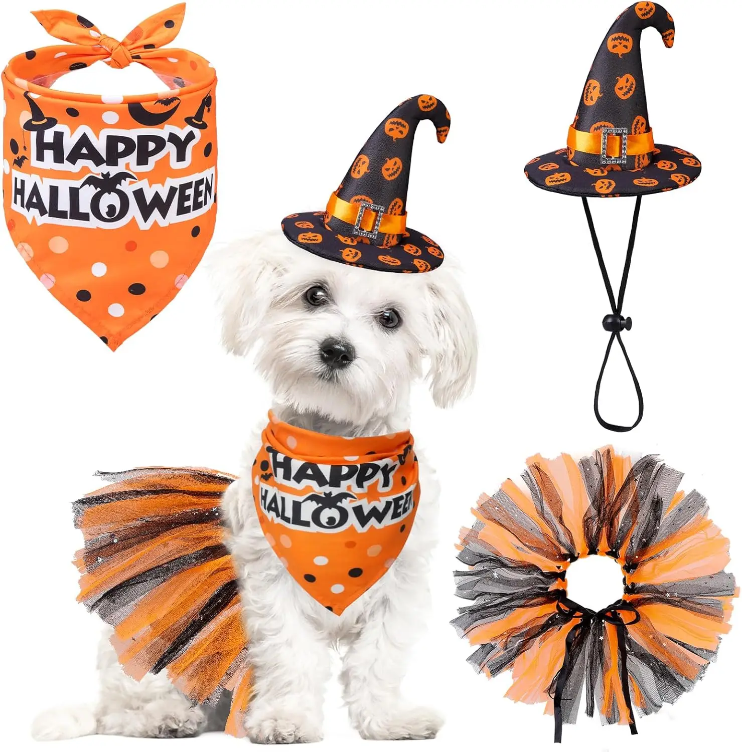 Dog Birthday Bandana with Hat and Dress Girl Set Cute Tutu Skirt Outfit for Small Medium Large Dogs