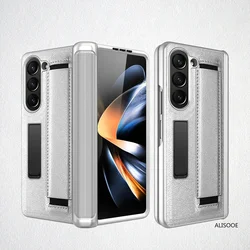 Premium Hinge Case with Wristband and Stand for Samsung Galaxy Z Fold - Front Glass Protection Included (Silver)
