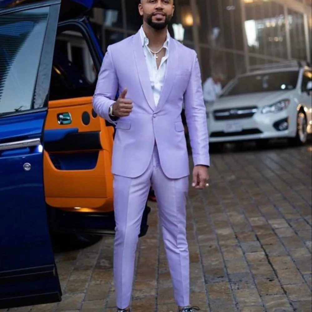 

Men Suits 2 Piece Shawl Lapel One Button Fashion Prom Suits Slim Fit Blazer Jacket Tuxedos Groom Wedding Wear Coat+Pant