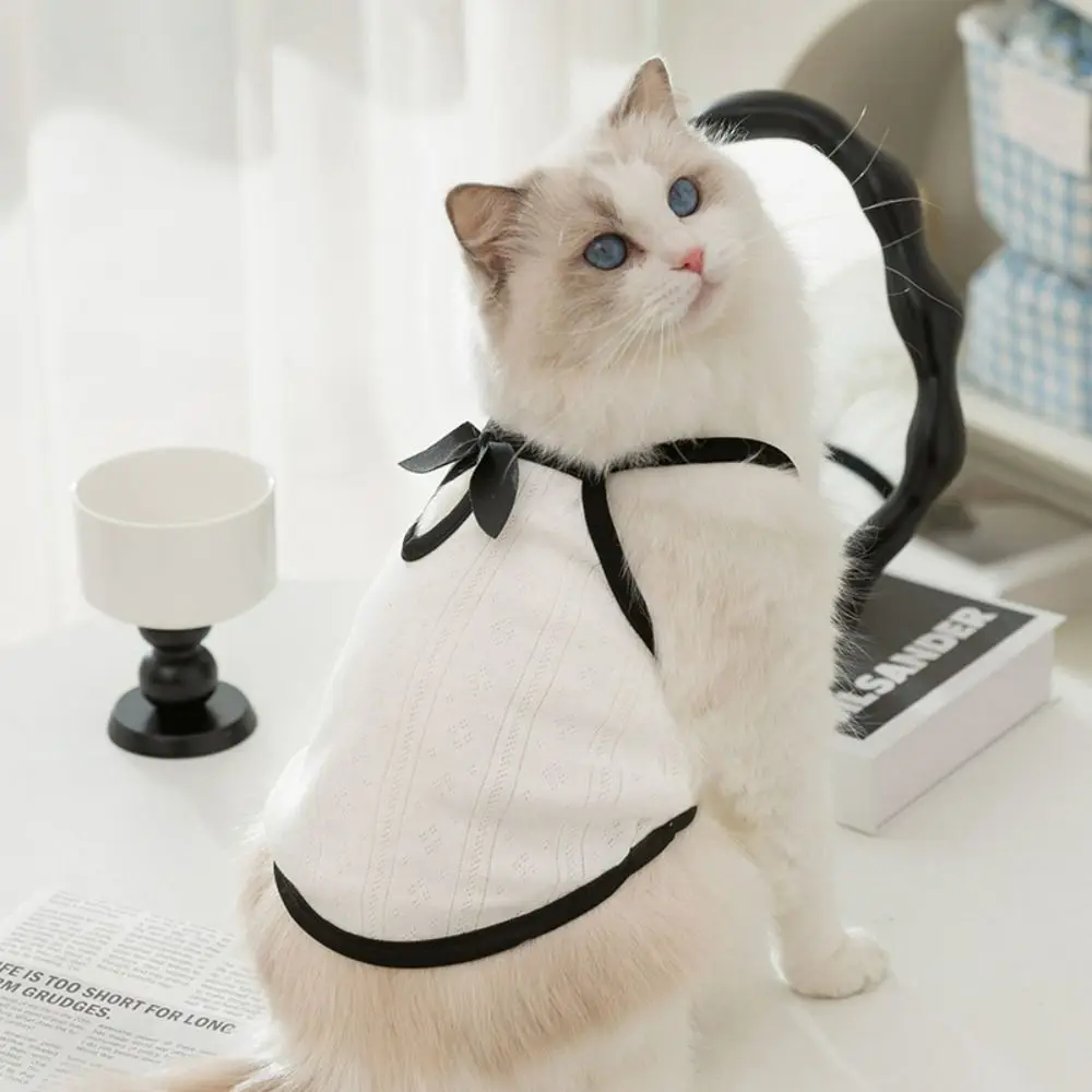 캐주얼 폴리에스터 나비넥타이 강아지 조끼 XSL 화이트 애완 고양이 슬링 티셔츠 편안하고 통기성 좋은 애완 동물 풀오버