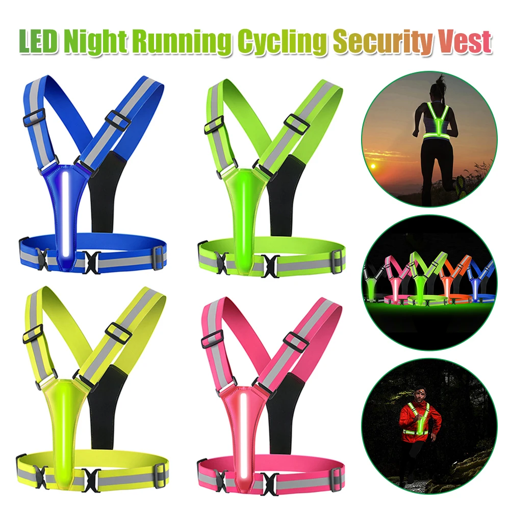 LED 러닝 조끼 USB 충전식 반사 야간 작업 보안 조끼 높은 가시성 야간 달리기 승마 의류 탄성 밴드