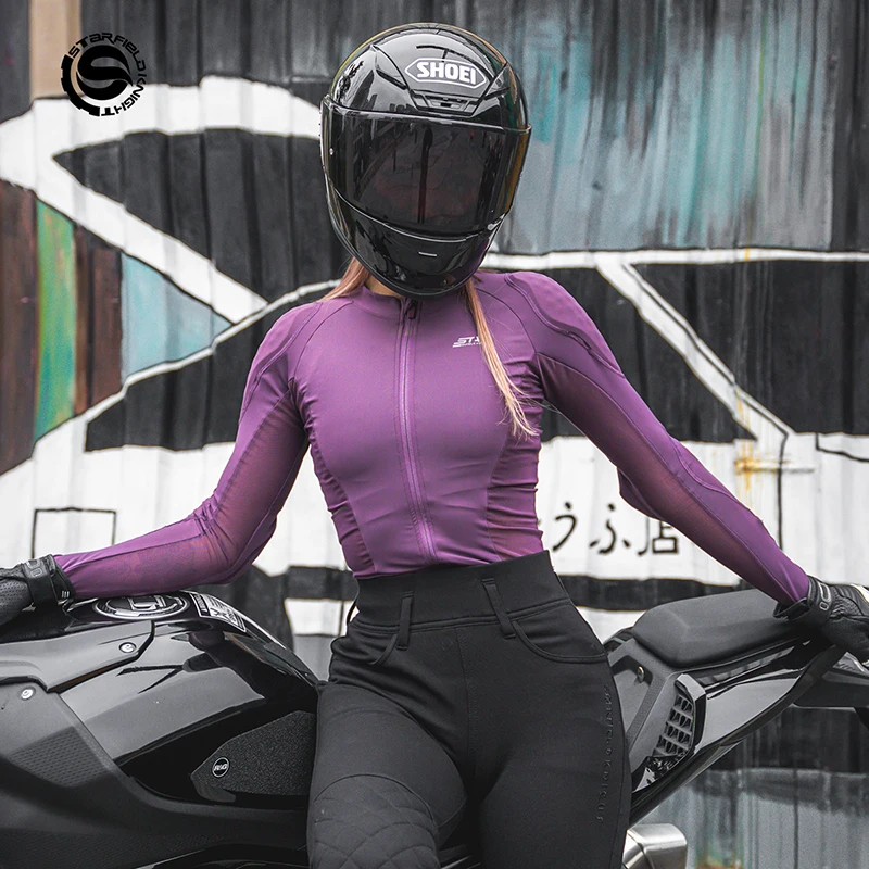 Star Field Knight Motorcycle Riding Armor Jacket Slim Fit Purple Women's Clothes Summer Mesh Breathable With Protective Gears