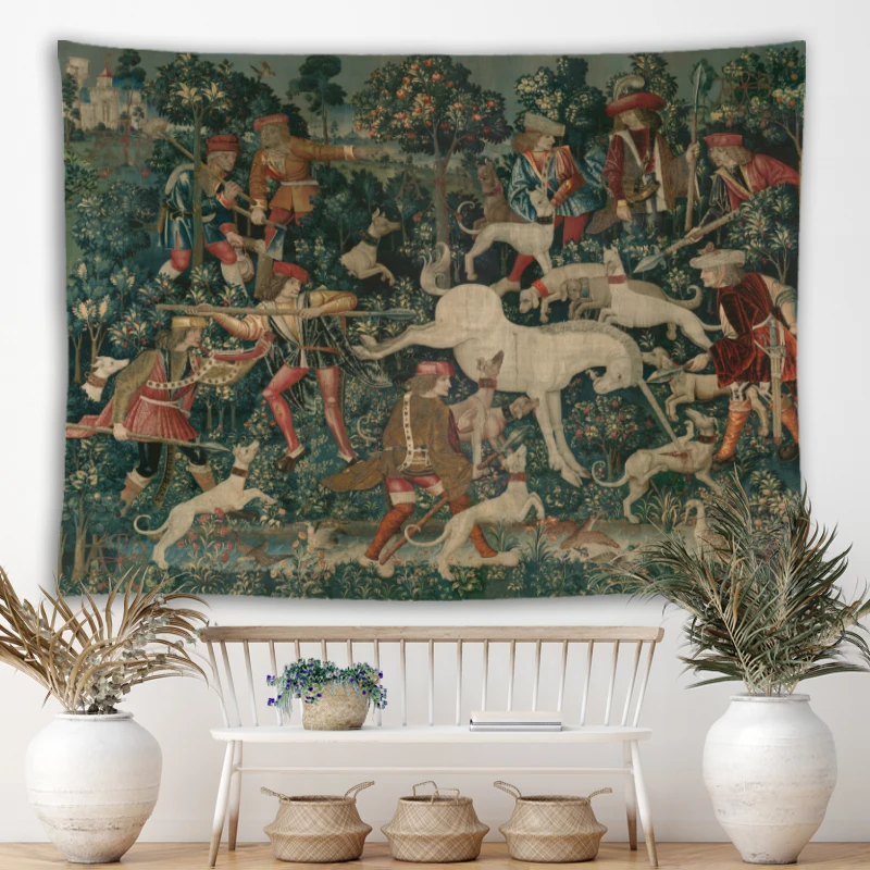 Belgische Dame und ein Einhorn in Fähigkeit Wandteppich, mittelalterliche Wandteppiche, Wandbehang, bedruckt, Heimdekoration, Hintergrund, Raumdekoration – Detail 11