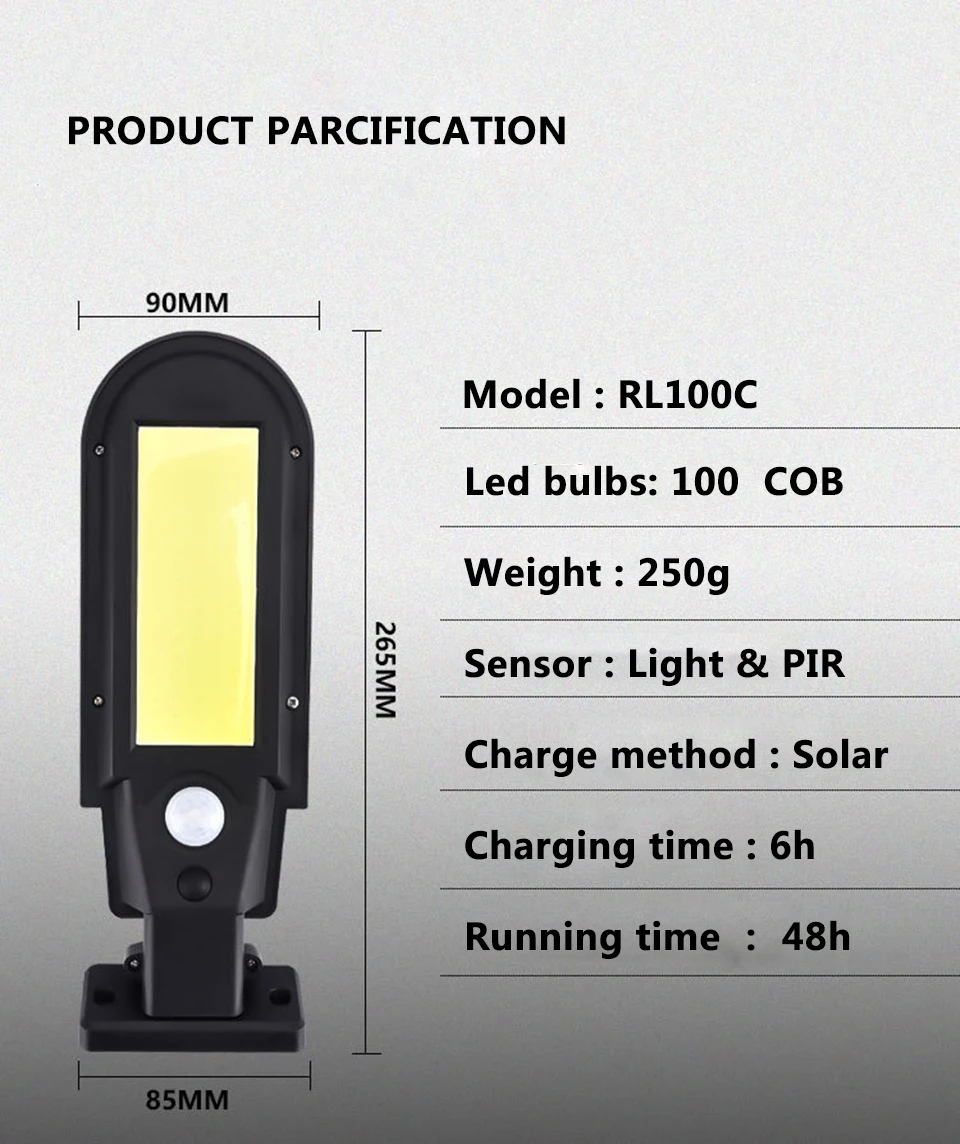 Long Battery Life Solar Light Street Lamp Motion Sensor Built in 18650 Battery Outdoor Powered Sunlight Waterproof cheap solar lights