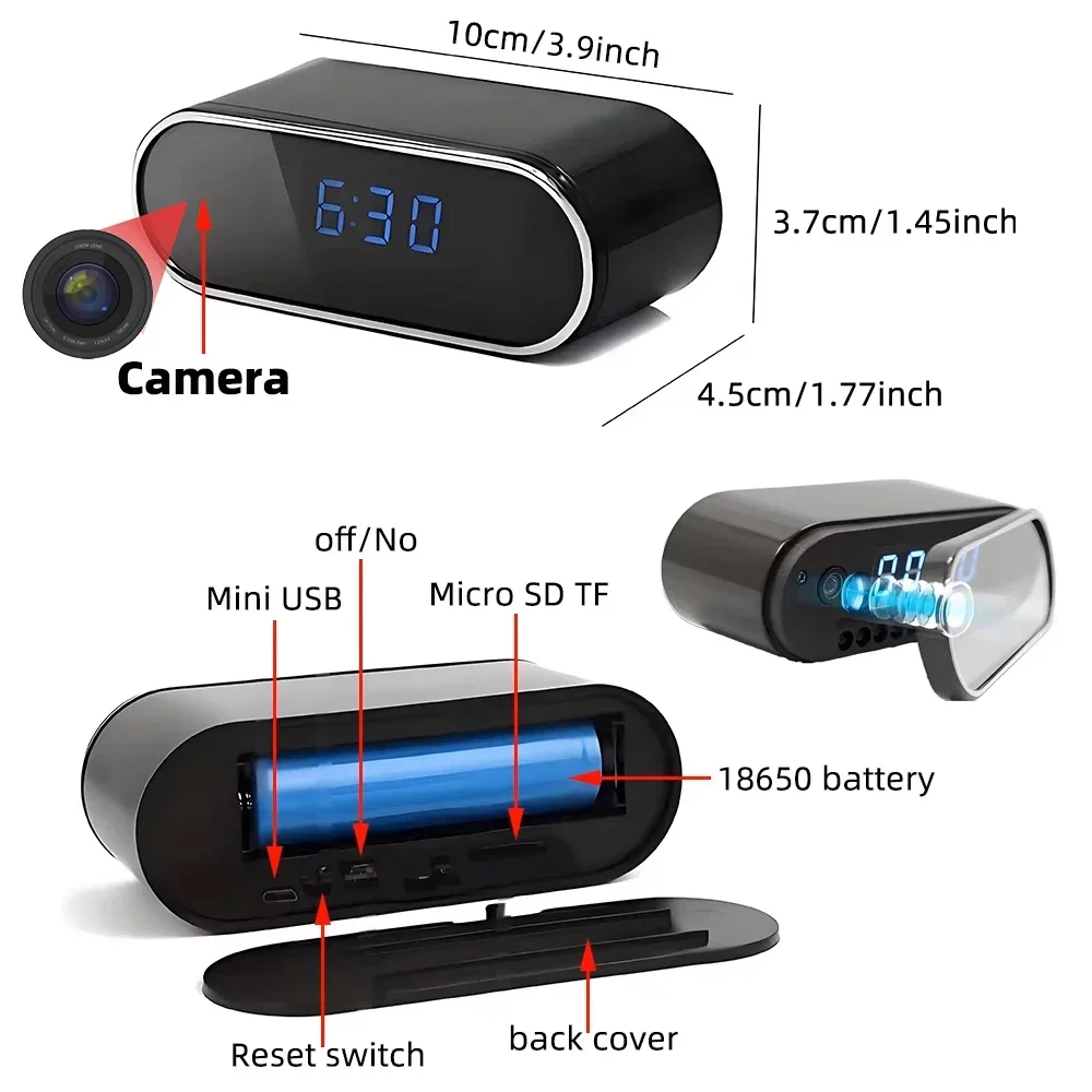Improved 4KHD mini WiFi clock camera, supporting remote viewing, motion detection, infrared night vision, and home mini camera 5
