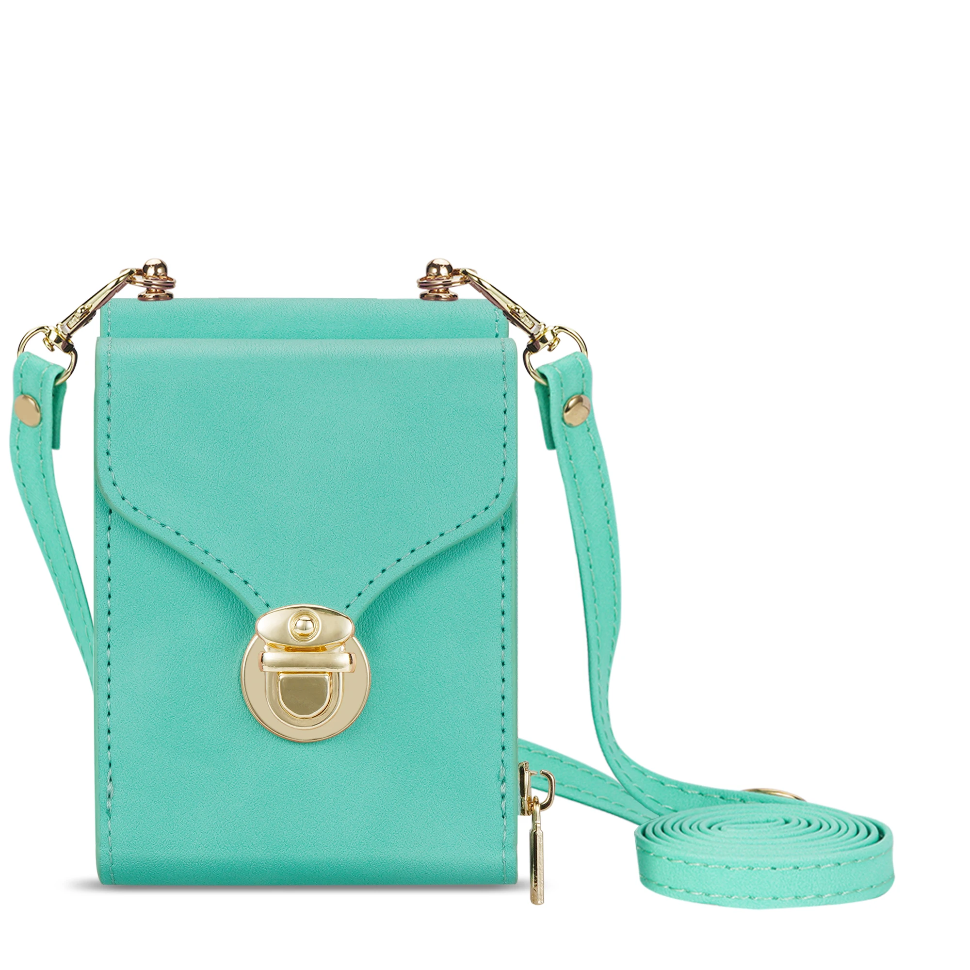 Elegant Crossbody Leather Wallet Case with Long Lanyard and Zipper Card Holder Purse Cover