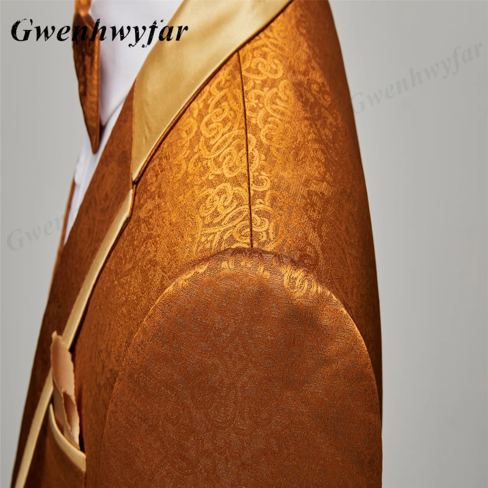 Suits Men Gwenhwyfar Gold Collar Circle Patterns Lapel Formal Party Host Guest Tuxedos 3 Piece Outfit