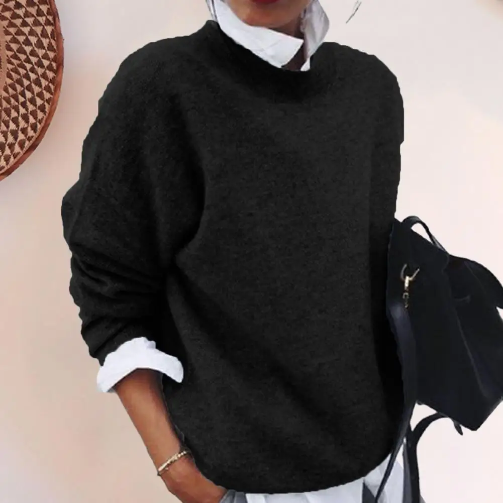 

Stretchy Long Sleeve Sweatshirt Solid Color Pullover Sweatshirt Cozy Knitted Pullover Sweater for Women Stylish for Fall