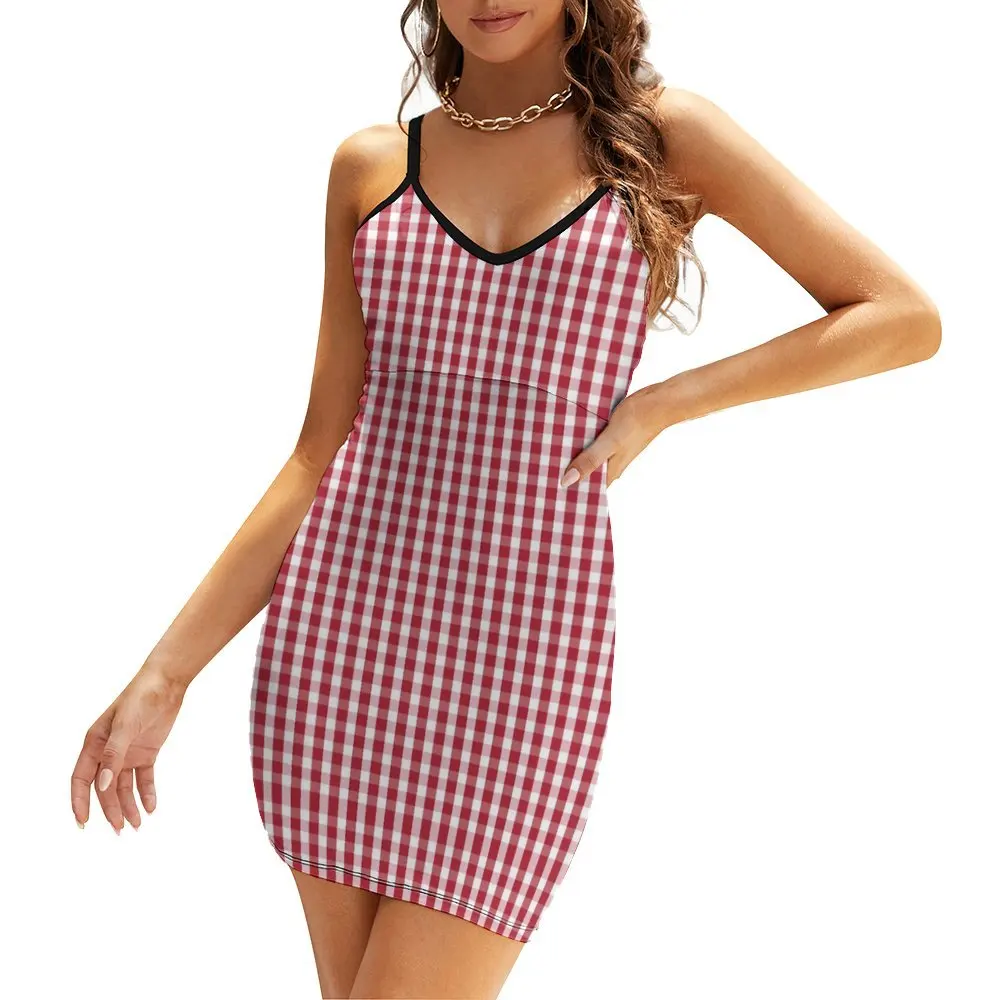 

Exotic USA Flag Red And White Gingham Checked Women's Sling Dress Joke Cocktails Woman's Dress Dresses Novelty