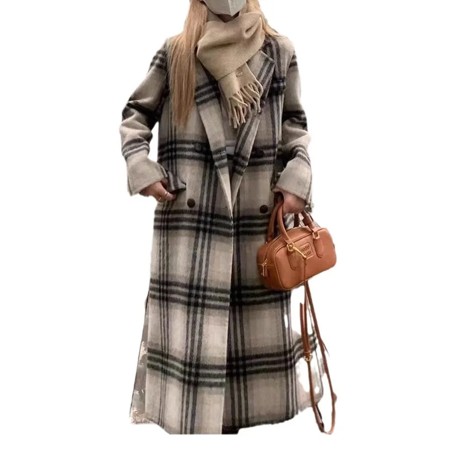 

Checkered woolen coat for women, double-sided cashmere, Korean version, small stature, temperament, new for autumn/winter 2023