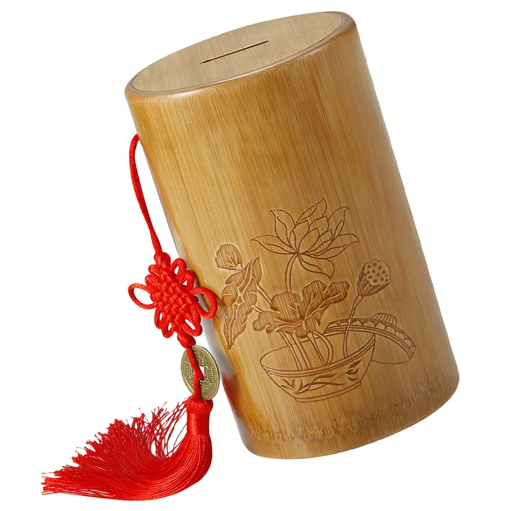 Bamboo Piggy Bank Coin Saving Jar Reliable Decor Chinese-style Money Household Container 6