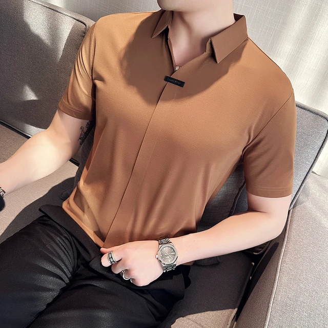 Plus Size 4xl-m Summer Ice Silk Short Sleeve Knitted Polo Shirts