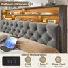Queen Size Bed Frame with Storage Headboard and 4 Storage Drawers, Velvet Led Queen Size Bed Frame with Charging Station 3