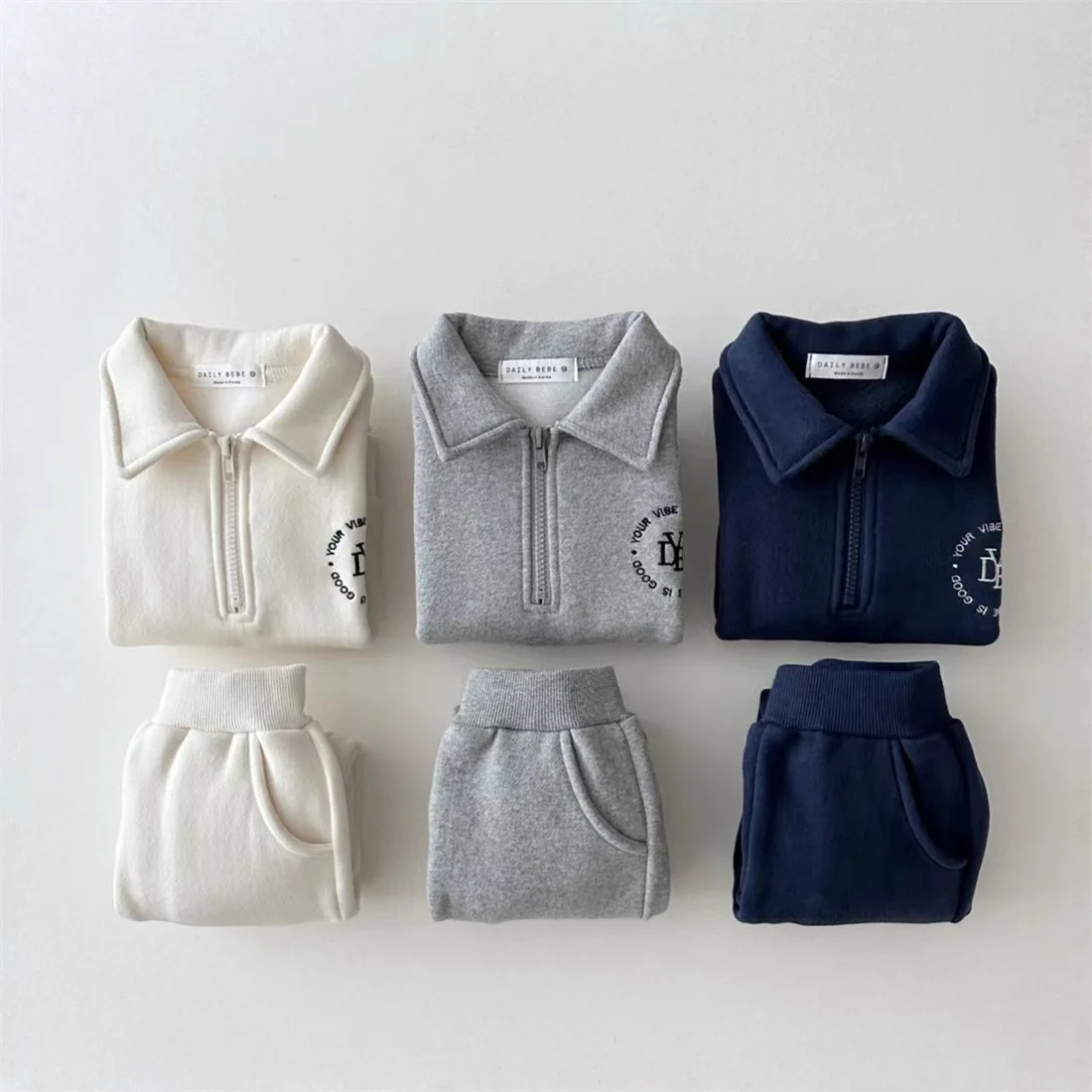 Baby Unisex Little Bear Head Thick Warm Long Sleeve Top Combo Pant Sets