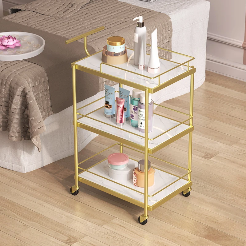 Professional Gold Trolley Beauty Salon Aesthetic Portable Metal Salon Trolley Rolling Carro Peluqueria Salon Furniture MQ50TC hardcase trolley set 3 pcs gold abs