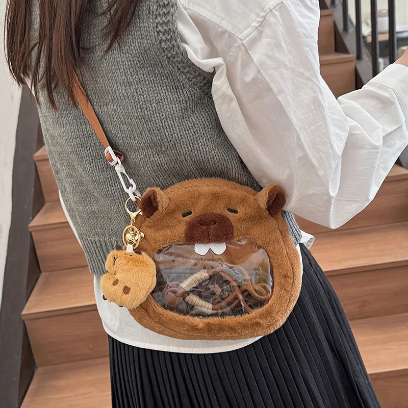 Capibara Cute Perspective Backpack Small Round Bag Soft Hearted Girl Daily Versatile Crossbody Bag Plush Capibara Pain Bag Kid