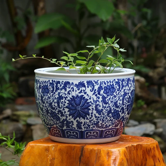 Pot De Plantes En Porcelaine Bleu-blanc, Pot De Fleurs En