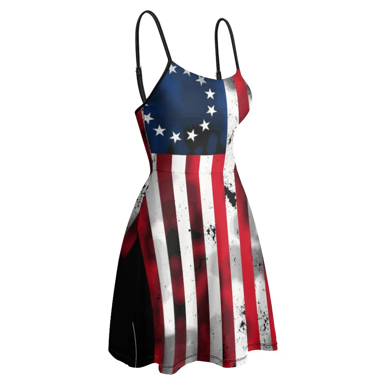 

Distressed Vertical Betsy Ross Flag Women's Sling Dress Casual Graphic Sexy Woman's Gown Graphic Cocktails Strappy Dress