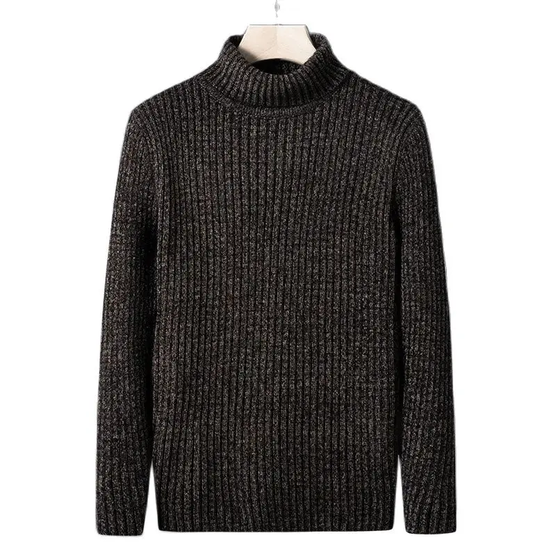 

New Men's Sweater Thickened High Neck Pullover Knit Shirt Slim Fitting Solid Color Autumn/Winter Bottom Insulation Mens Clothing