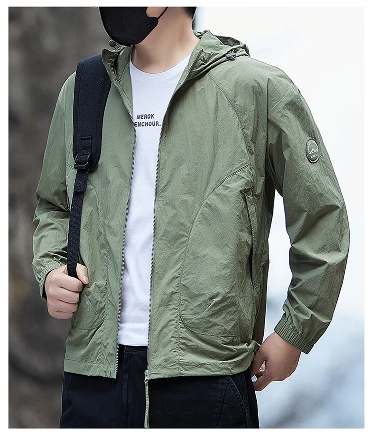 Men's Waterproof Hooded Jacket with Zipper Closure & Pockets Casual Outerwear S0ed215aa3d094e349fb0b56afe6cf9066