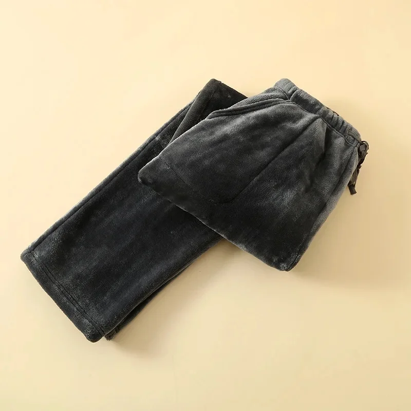 Calças de dormir de flanela extra grossa masculina outono inverno forrado de lã solta casual perna reta calças para casa peso pesado