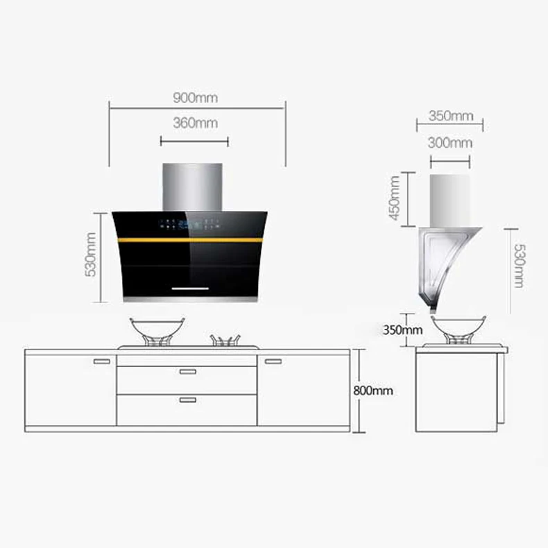 Wall Mounted 48 Inch Double Suction Kitchen Hood Smoke Extractor Fan 24 36 Black Modern Infrared Sensor Switch Smart Range Hood