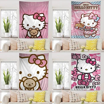 Tapisserie murale classique Sweet Hello Kitty, joli décor éternel, tissu de fond pour salon et chambre à coucher, sans lumières 1