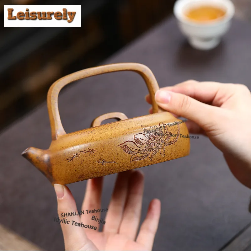 300ml Yixing Purple Clay Teapots Handmade Lifting Handle Pot Raw Ore Wood-fired Porcelain Mud Kettle With Strainer Zisha Tea Set