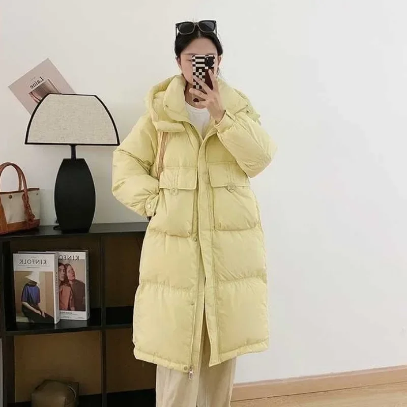 2024 New Women Down Jacket Winter Coat Female Long Hooded Parkas Thicken Warm Outwear Solid Color Large Size Fashion Overcoat
