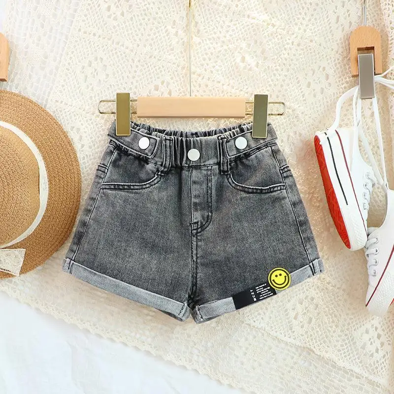 2024 Summer Girls Cute Cartoon Smile Jeans Shorts Baby Kids Bambini Denim Hot Pant