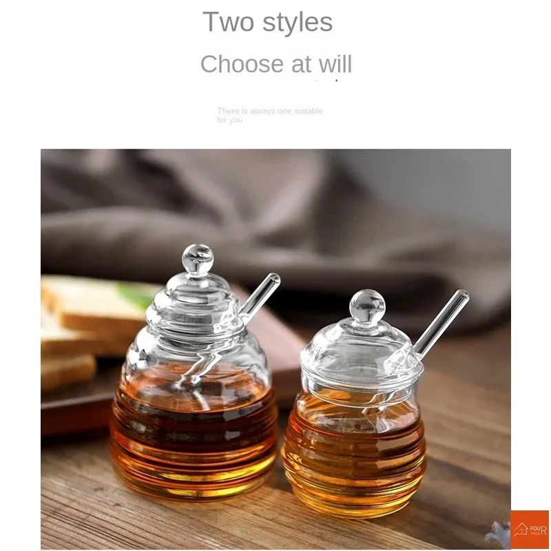 Glass Honey Jar Glass Honeycomb Tank Kitchen Tools Honey Storage Container with Dipper and Lid Bottle for Party Kitchen