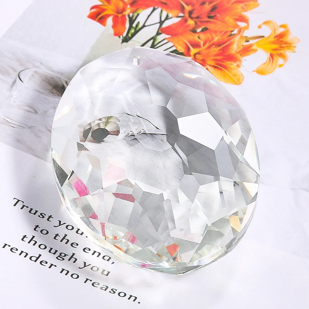 90MM Clear Hollow-out Sunflower Glass Chandelier Crystal Pendant Glass Art Prism Faceted Suncatcher Making Supplies Hanging 1PC