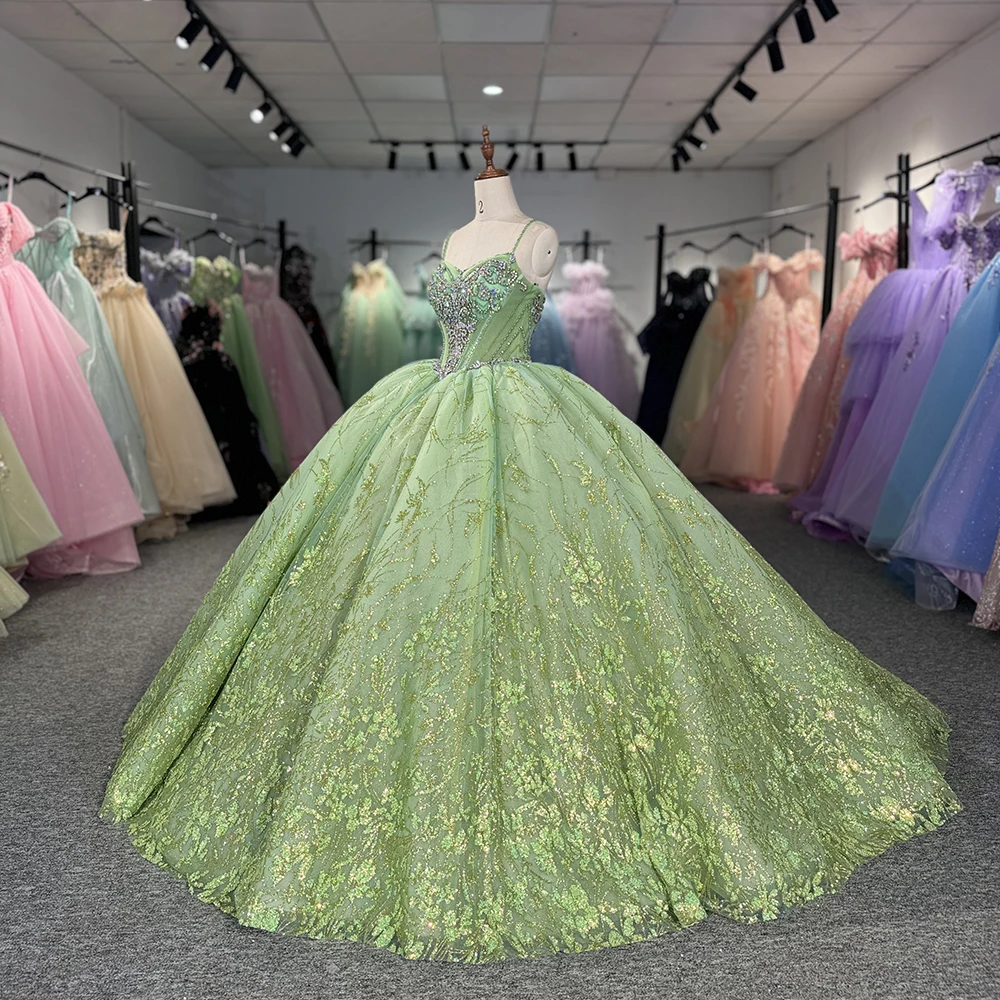 green emerald velvet dress Colorful Glitter Sleeveless Sparkly Prom Dress Evening Sweet 16 Ball G –  SELINADRESS main image 0