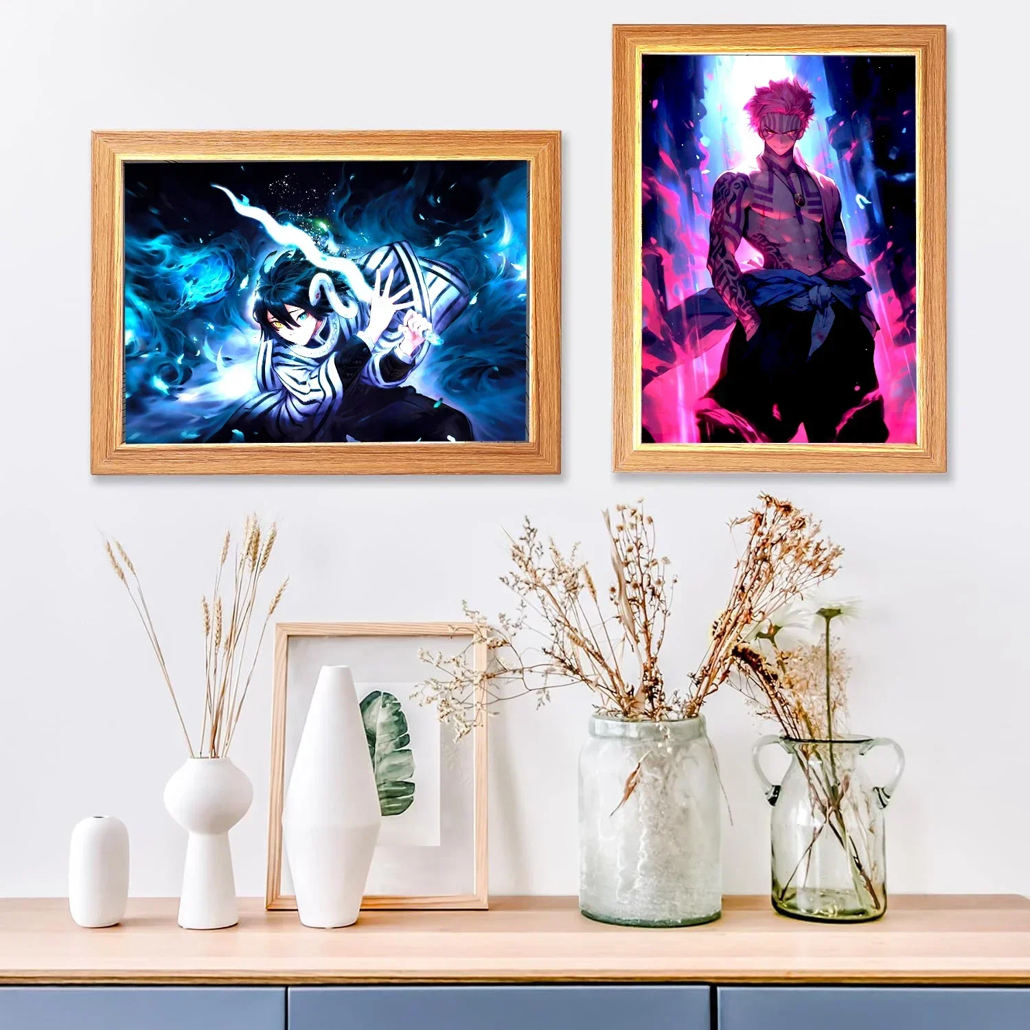 Anime Light Painting Picture Frame Kimetsu No Yaiba Nezuko Kamado Akaza Kochou Shinobu Iguro Obanai