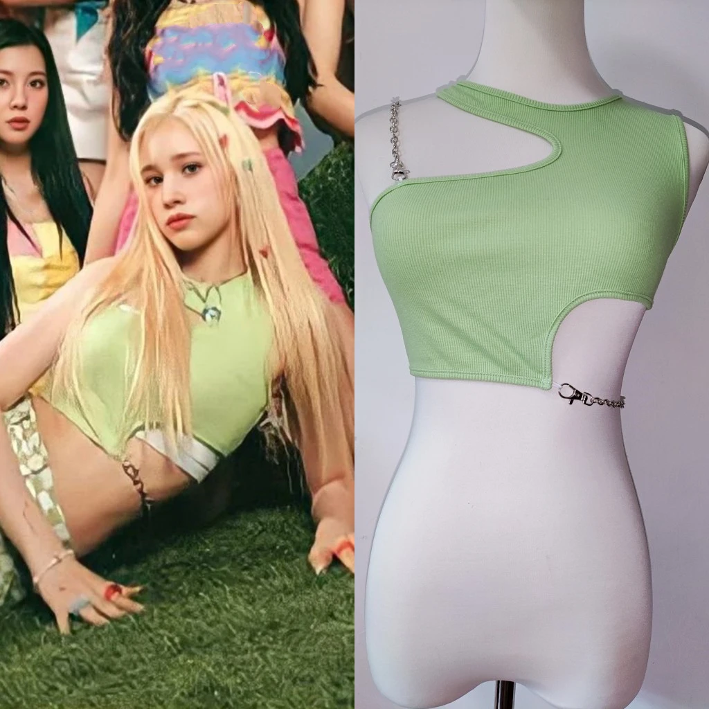 

Kpop Korean Singer Women Green Crop Top Dance Sexy Cropped Tops Jazz Dancewear Hip Hop Summer O Neck Sleeveless Solid Tank Tops