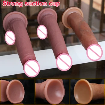 7/8 Inch Sliding Foreskin Realistic Penis with Suction Cup Dildo Female Masturbator Move Skin Big Dick Sex Toys Anal Stimulation 5