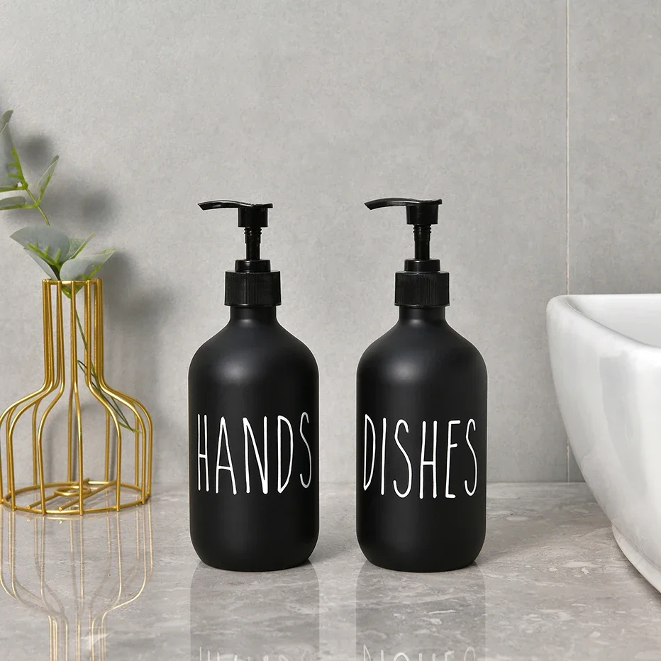 Soap Dispenser Refillable Bottle Soap Dispenser Bottle 500ml Matte Black Dish Soap Hand Soap Bottle Kitchen Bamboo Wood Pump Bathroom Accessories