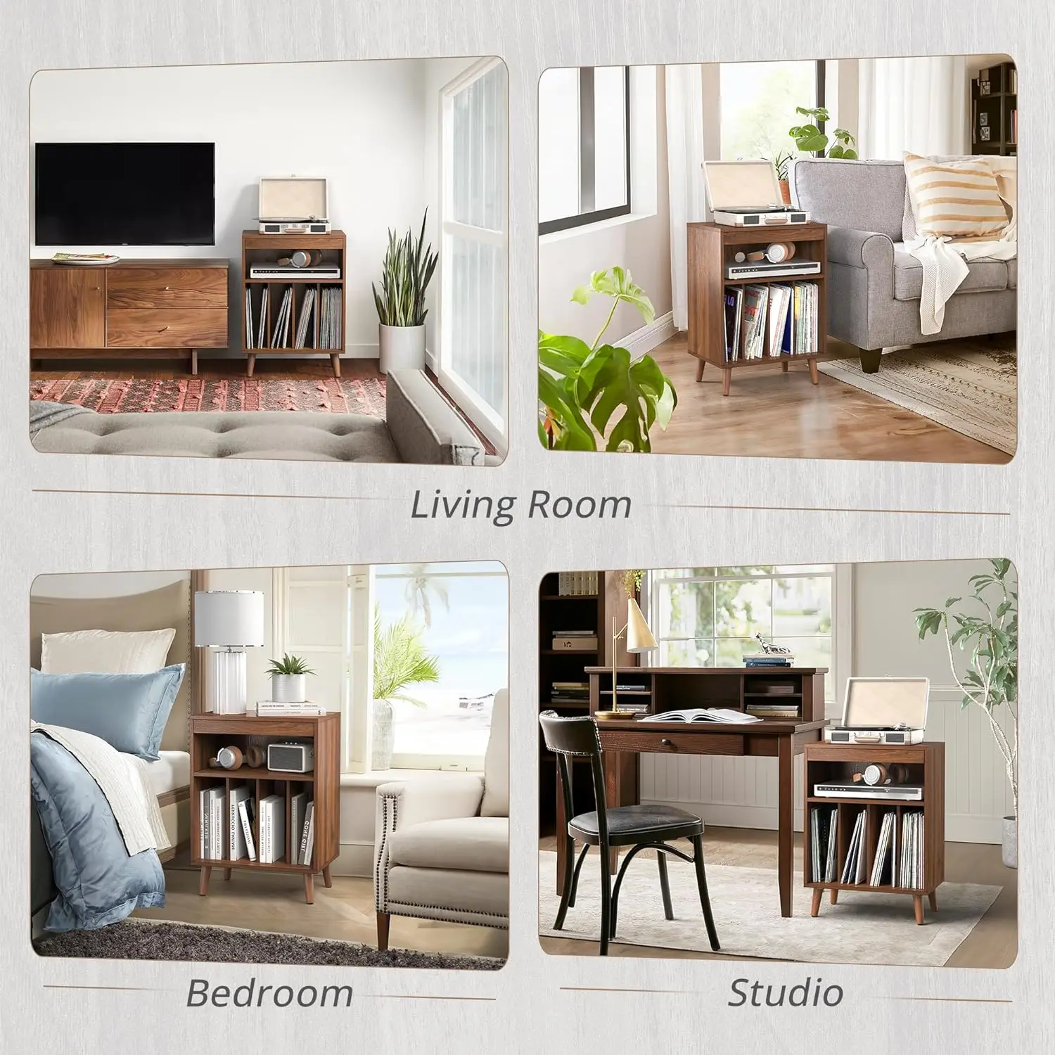 Comfort corner Walnut Turntables, Record Player Stand Table with Wood Legs, Concealment Furniture with Vinyl Storage