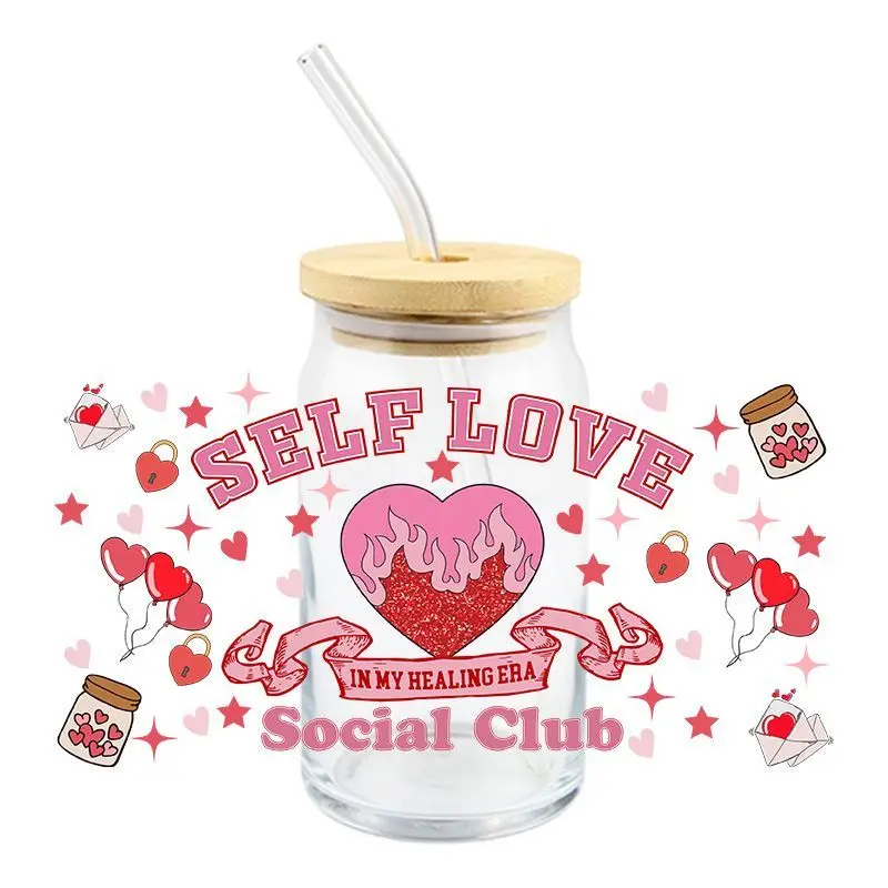 3D UIV DTF Self Love Transfer Sticker Wraps Cup DIY Waterproof Fashion Latter For 16 OZ Libbey Glass Cup High Quality