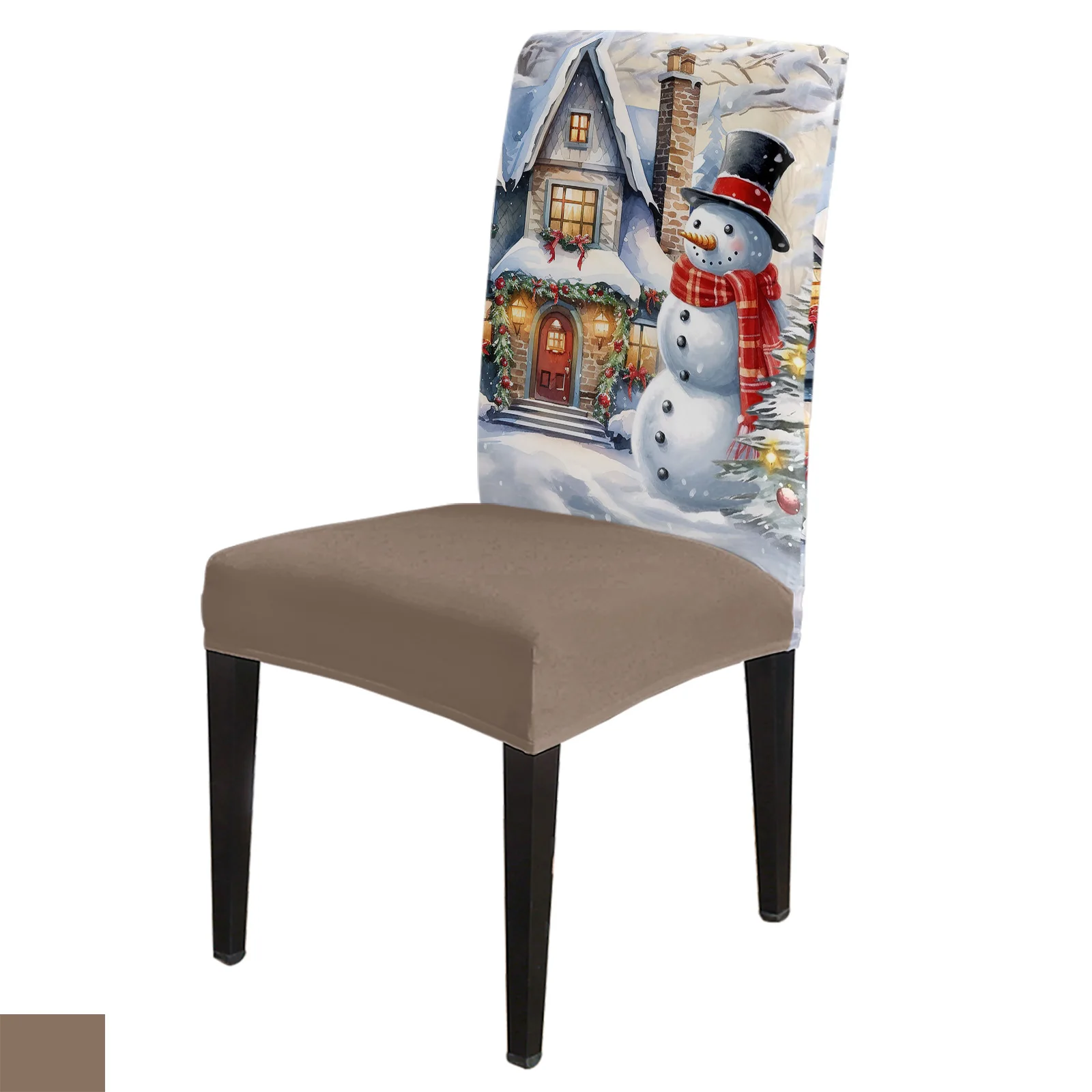 

Christmas Snow Scene Snowman Chair Cover Set Kitchen Stretch Spandex Seat Slipcover Christmas Decor Dining Room Seat Cover