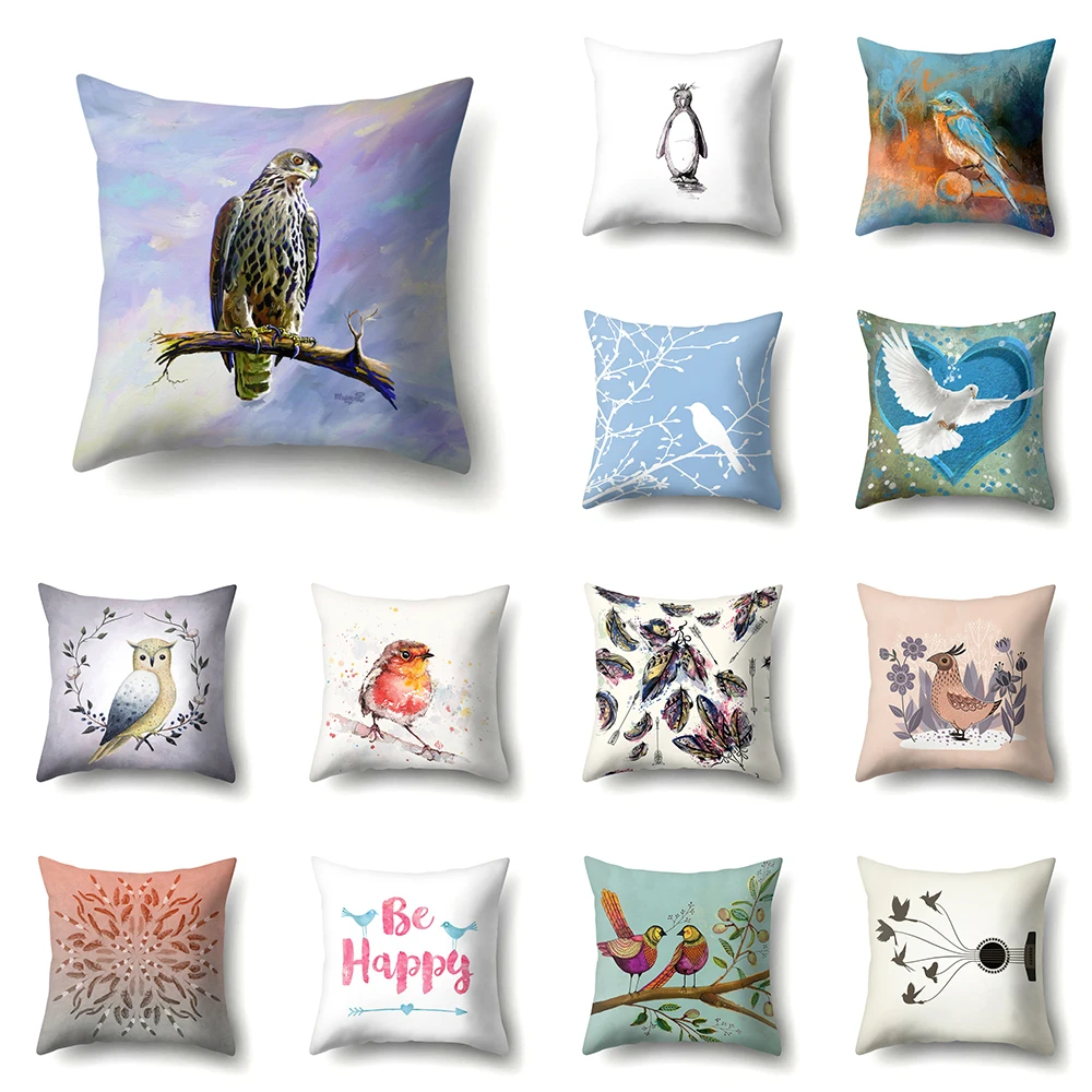 

45x45cm bird animal print pattern polyester pillowcase for home living room sofa chair decoration cushion cover