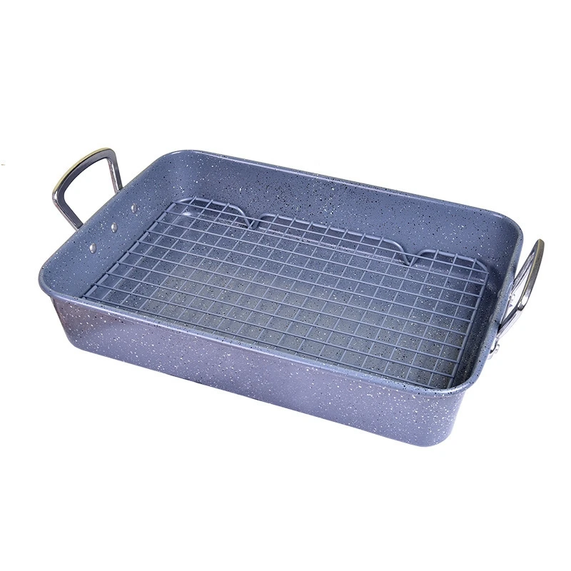 

Kitchen Nonstick Rectangular Deep Dish Roasting Pan Barbecue Bakeware Roaster With Rack BBQ For Oven Baking