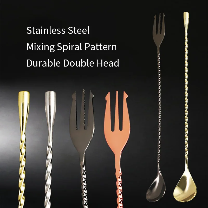 30 40 50cm Bar Teadrop Spoon Stainless Steel Durable Double Head Mixing Spiral Pattern Cocktail Spoon Long Handle Bar Sets