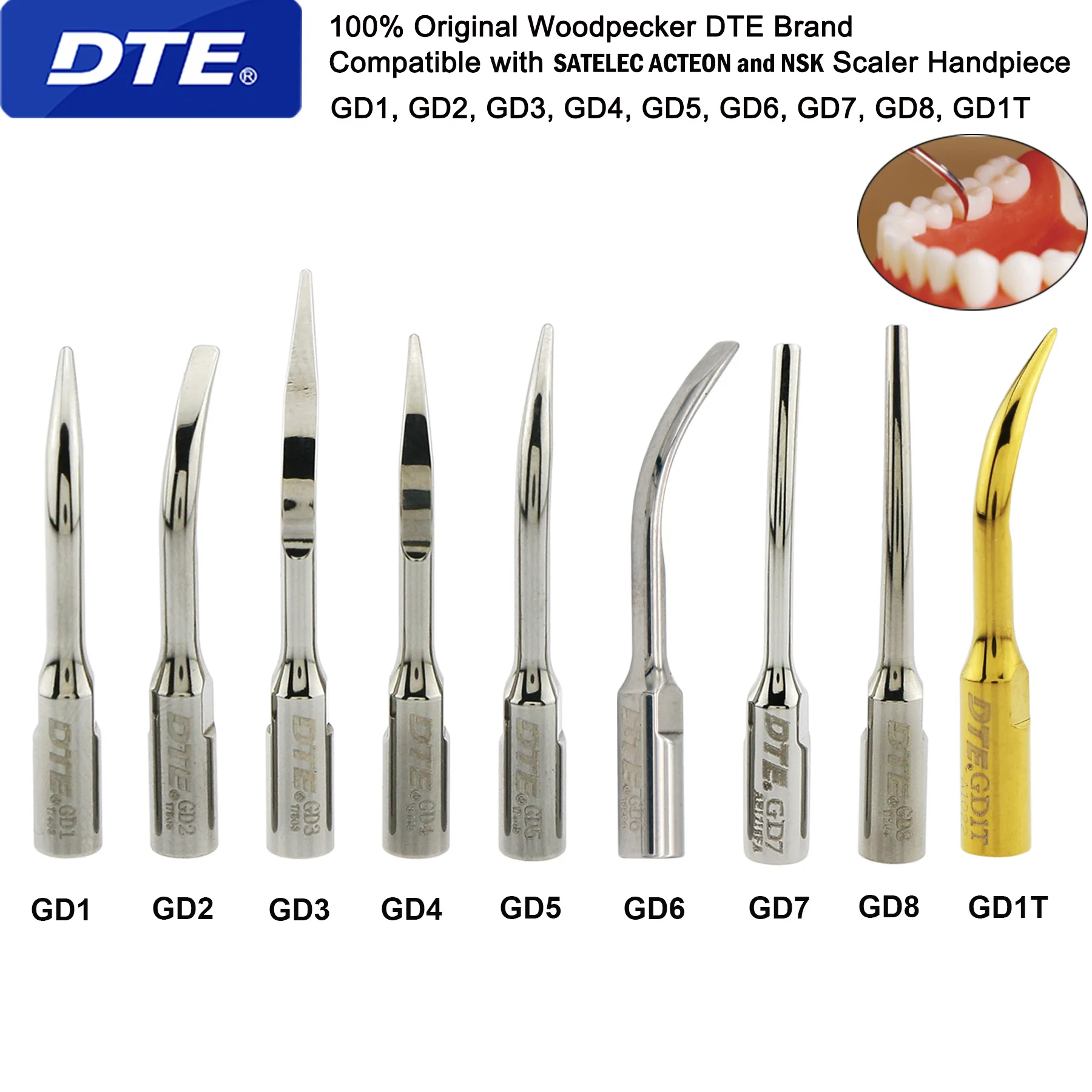 

DTE Dental Ultrasonic Scaler Tips Perio Scaling Fit EMS SATELEC NSK GD1 GD2 GD3 GD4 GD5 GD7 GD8