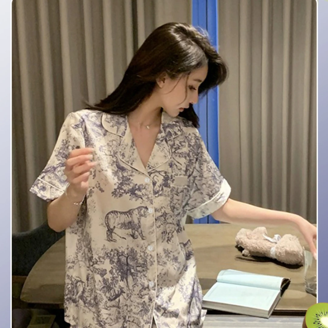 China Style Ink and Wash Landscape Painting Pajamas Women New Summer Cool Female Sleepwear Classic Elegant Short Housewear women pajamas set women pajama suit cotton pajamas set
