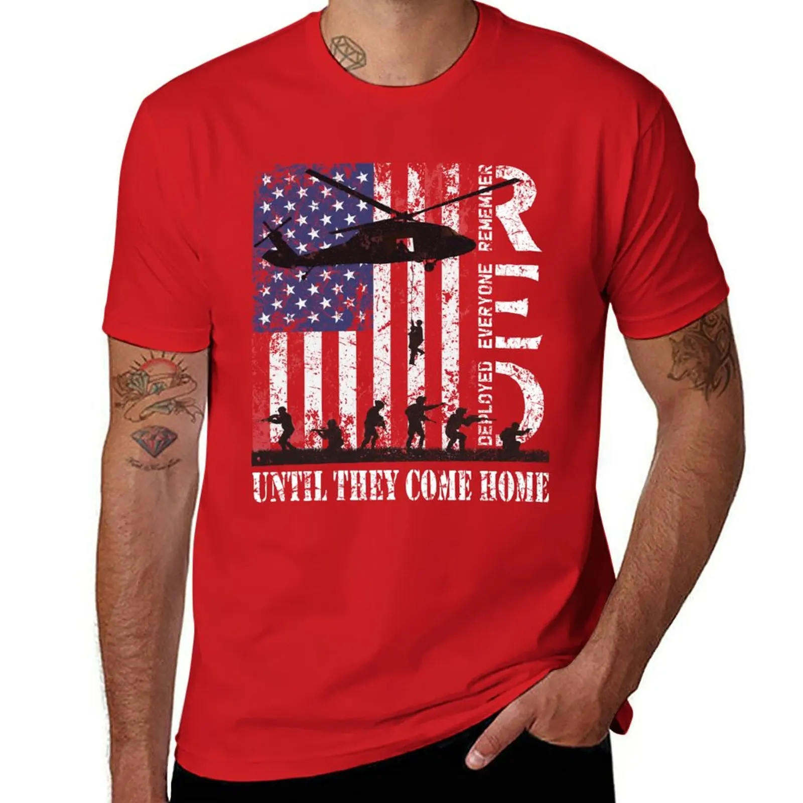 

New RED Friday Remember Everyone Deployed US Flag Army Patriotic Retro Distressed Style T-Shirt
