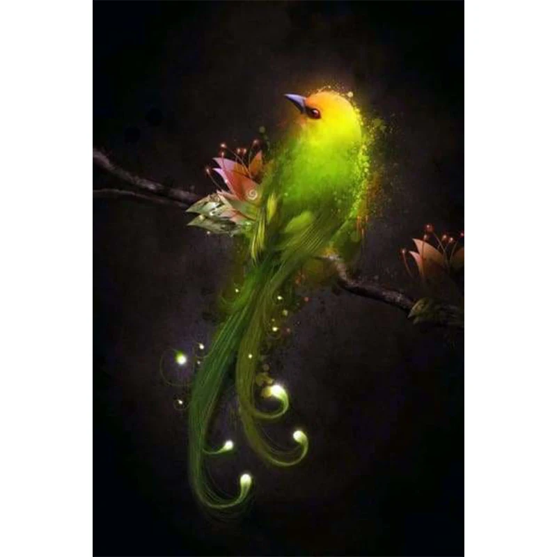 

Fluorescent Bird Flower DIY 5D Diamond Painting Cross Stitch Kits Full Round Rhinestones Mosaic Animal Diamond Embroidery Decor