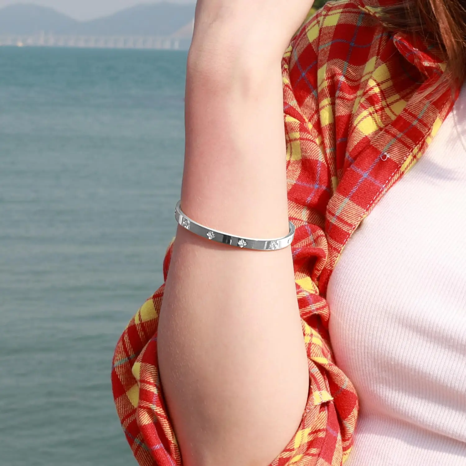 Belons Damesarmband Lucky Klaver 925 Sterling Zilver Kubieke Zirkonia Vier Blad Klaver Bedelarmband Verstelbare Ketting, Cadeau voor Meisjes Vrouwen