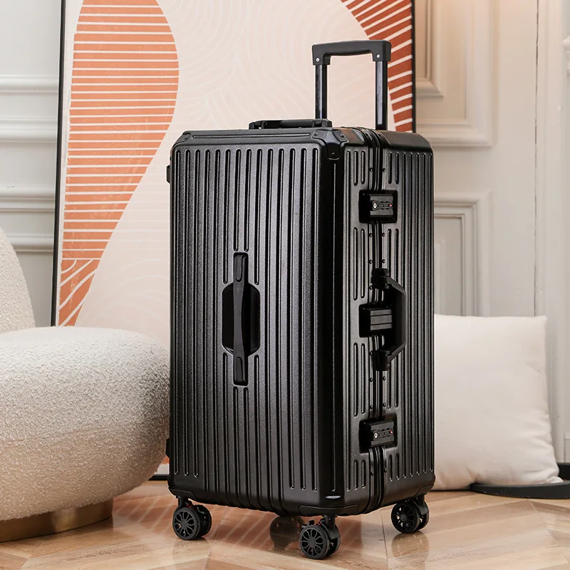 PLUENLI Aluminium Frame Luggage Thickened Sports with Cup Holder Suitcase Large Capacity Password Luggage