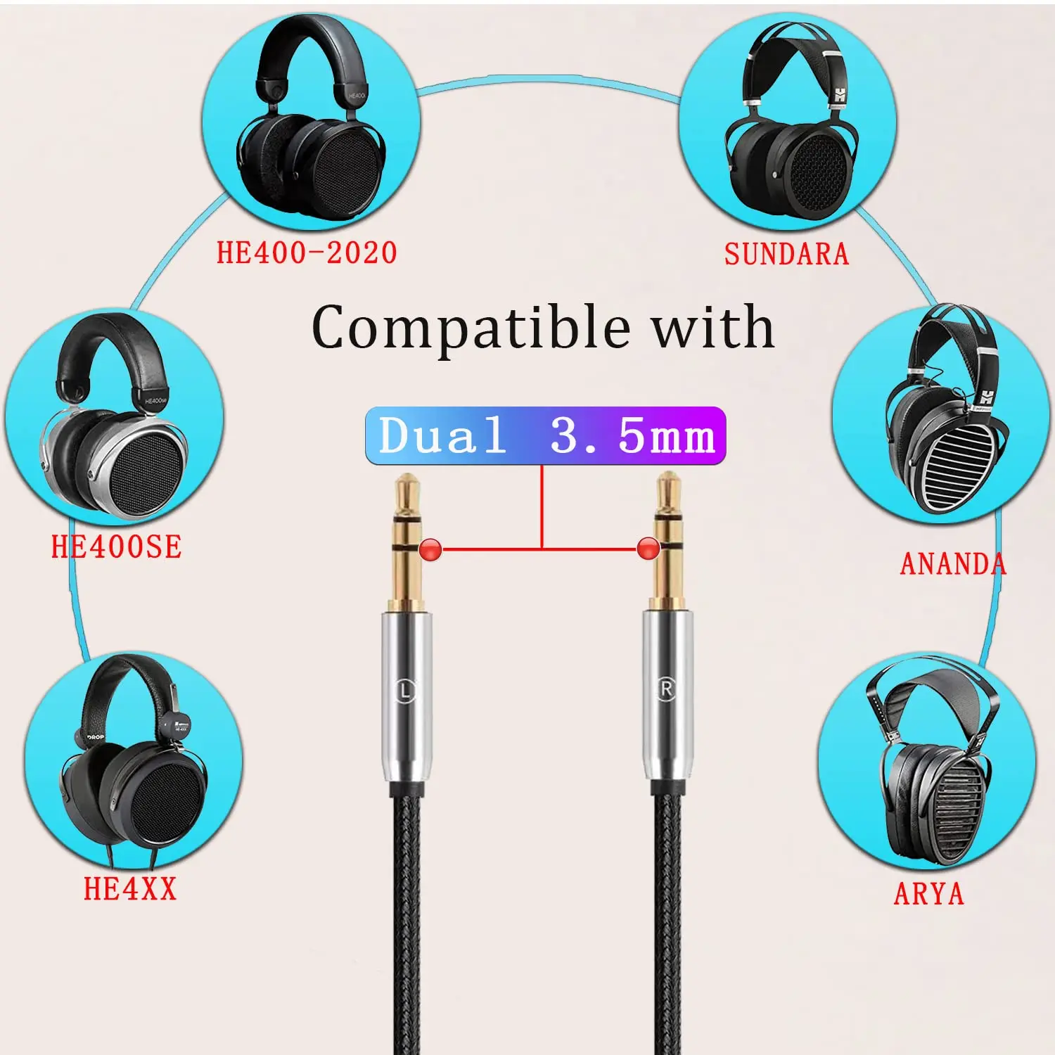 4.4mm 2.5mm BALANCED Headphone Cable for Hifiman Sundara Arya Ananda HE4XX HE560 HE400SE HE-350 Replacement Audio Cable Cord